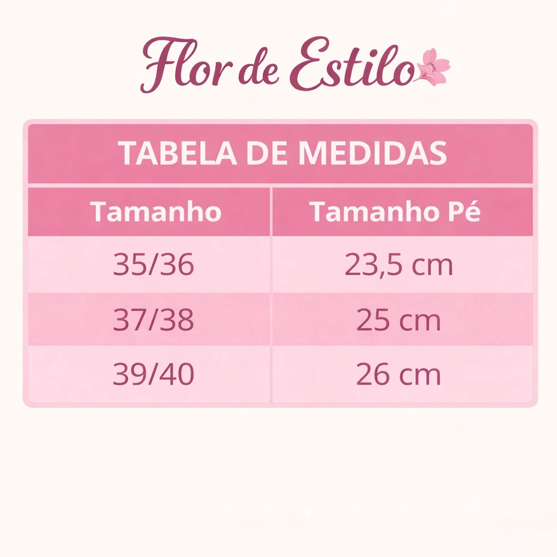 Tabela de Medidas Flor de Estilo